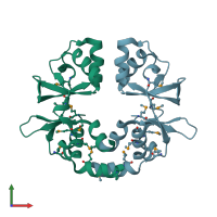 PDB entry 3oco coloured by chain, front view.