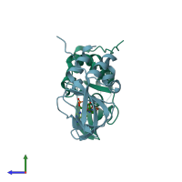 PDB entry 3ocp coloured by chain, side view.