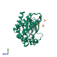 PDB entry 3ocs coloured by chain, side view.