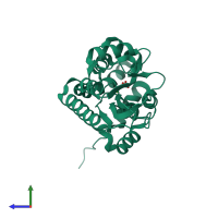 PDB entry 3ocy coloured by chain, side view.