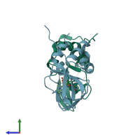 PDB entry 3od0 coloured by chain, side view.