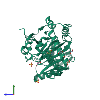 PDB entry 3od4 coloured by chain, side view.