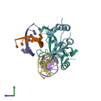 PDB entry 3odc coloured by chain, side view.