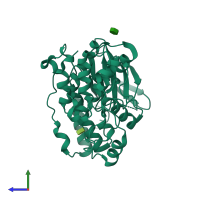 PDB entry 3odz coloured by chain, side view.