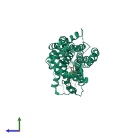 PDB entry 3oe0 coloured by chain, side view.