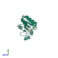 PDB entry 3oe4 coloured by chain, side view.