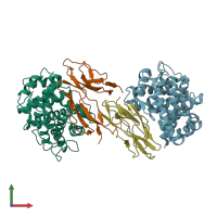 PDB entry 3oed coloured by chain, front view.