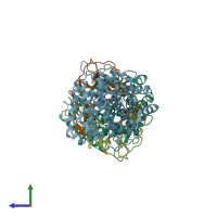 PDB entry 3oed coloured by chain, side view.