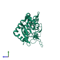 PDB entry 3oel coloured by chain, side view.