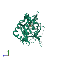 PDB entry 3oem coloured by chain, side view.