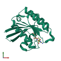 Monomeric assembly 1 of PDB entry 3oes coloured by chemically distinct molecules, front view.