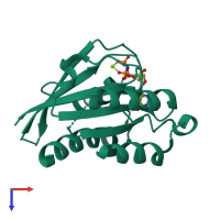 PDB entry 3oes coloured by chain, top view.