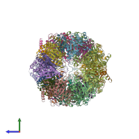 PDB entry 3oev coloured by chain, side view.