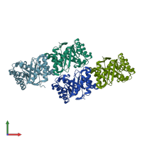 PDB entry 3oex coloured by chain, front view.