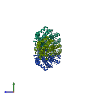 PDB entry 3oex coloured by chain, side view.