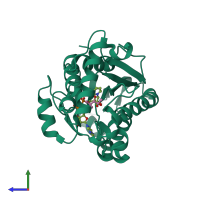 PDB entry 3oey coloured by chain, side view.