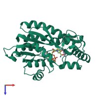 PDB entry 3oey coloured by chain, top view.