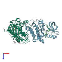 PDB entry 3oez coloured by chain, top view.