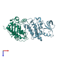 PDB entry 3of0 coloured by chain, top view.