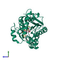 PDB entry 3of2 coloured by chain, side view.