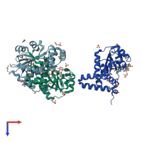 PDB entry 3of4 coloured by chain, top view.