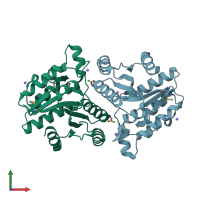 PDB entry 3of5 coloured by chain, front view.