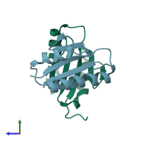 PDB entry 3ofh coloured by chain, side view.