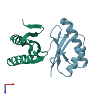 PDB entry 3ofh coloured by chain, top view.