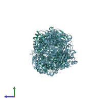 PDB entry 3ofi coloured by chain, side view.