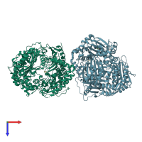 PDB entry 3ofi coloured by chain, top view.
