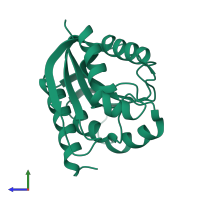 PDB entry 3ofj coloured by chain, side view.