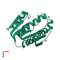 PDB entry 3ofj coloured by chain, top view.