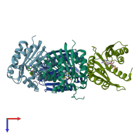 PDB entry 3ofk coloured by chain, top view.