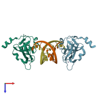 PDB entry 3og8 coloured by chain, top view.