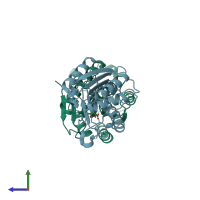 PDB entry 3og9 coloured by chain, side view.