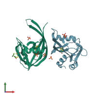 PDB entry 3oga coloured by chain, front view.