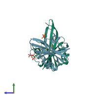 PDB entry 3oga coloured by chain, side view.