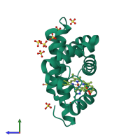 PDB entry 3ogb coloured by chain, side view.