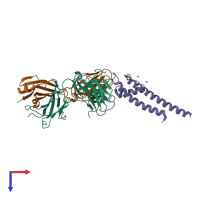 PDB entry 3ogc coloured by chain, top view.