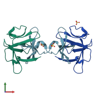 PDB entry 3ogf coloured by chain, front view.