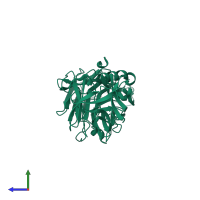 PDB entry 3ogg coloured by chain, side view.
