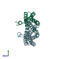 PDB entry 3ogh coloured by chain, side view.