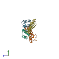 PDB entry 3ogi coloured by chain, side view.