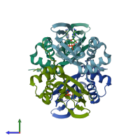 PDB entry 3ogj coloured by chain, side view.