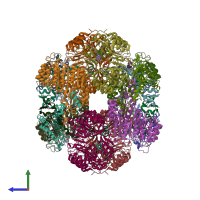 PDB entry 3ogm coloured by chain, side view.