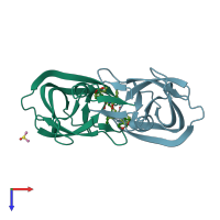PDB entry 3ogp coloured by chain, top view.