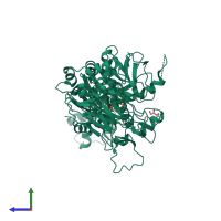 PDB entry 3oh4 coloured by chain, side view.