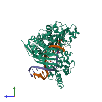 PDB entry 3ohb coloured by chain, side view.