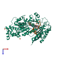 PDB entry 3ohb coloured by chain, top view.