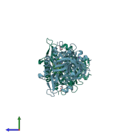 PDB entry 3ohf coloured by chain, side view.